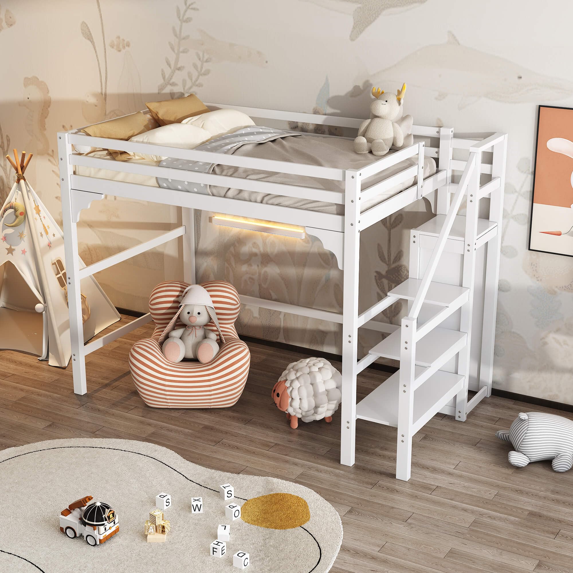 Litera Matrimonio 135x190 Cama Infantil 140*200 Cm Y 90*200 Cm, Para Tres  Niños, Pino, Cama Infantil Multifuncional Con Escalera, Blanco | Leroy  Merlin Camas Literas, image size:2000x2000