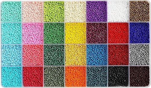 Tamaño de cuentas de semillas de 0.079 pulgadas, aproximadamente 16800 piezas, 28 colores en caja de almacenamiento de cuadrícula, 120 cuentas de disponible en Yaxa Venezuela