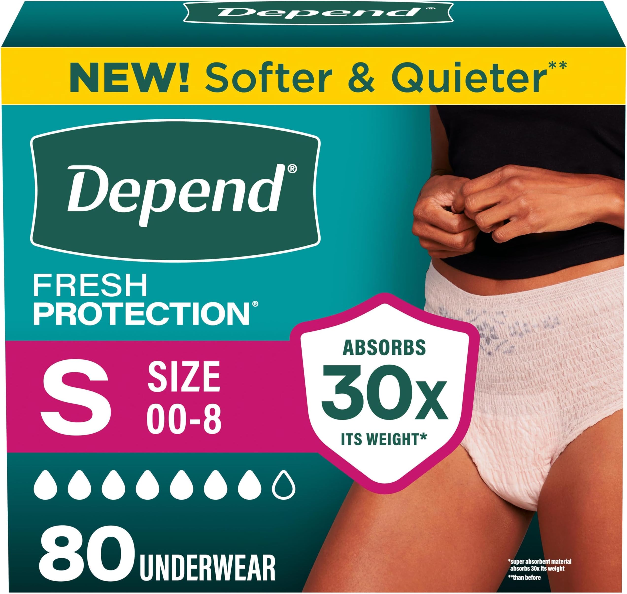 Depend Fresh Protection Adult Diapers, Incontinence Underwear for Women, Disposable, Maximum, Small, Blush, 80 Count (2 Packs of 40), Packaging May Vary