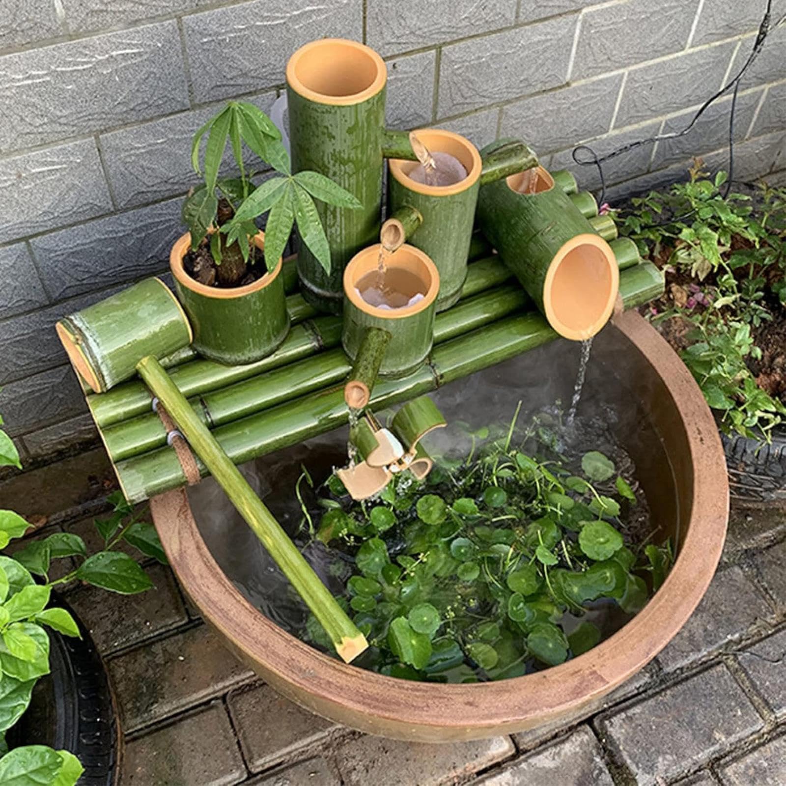 Kit Pompa Solare per Fontana, Fontana in bambù, Fontana in bambù per Giardino Zen, Fontana per Esterni e Interni in Stile Feng Shui, per Patio, Cortile e laghetto.