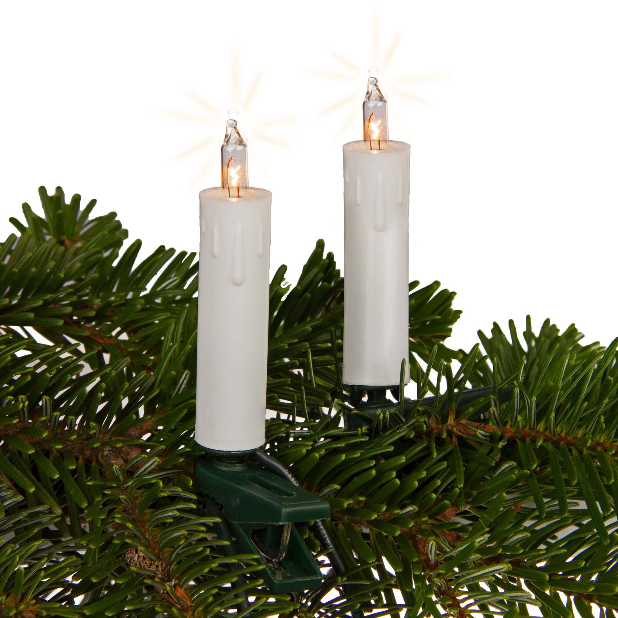 hellum 20er Minischaft Lichterkette mit Stecker, Lichterkette Weihnachtsbaum mit 20 warmweißen Lichtern, Kabel grün Kerzen weiß mit Wachsoptik, Gesamtlänge 12,5 m mit 2x1,5 m Zuleitung 152487