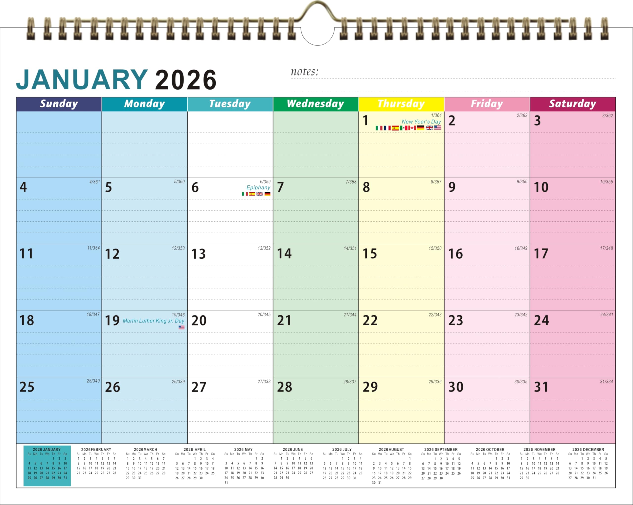 Calendar 2026-2027, Monthly Wall Calendar from January 2026 to June 2027, 12" x 8.5", Highlight Holidays, Planning Calendar, Thick Paper,Colorful-image-48