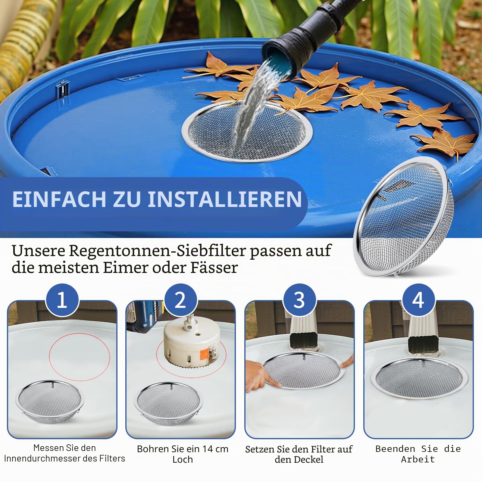 15,2 cm Regentonnen-Netzabdeckung für Regentonnen, 2 Stück, 304 Edelstahl-Siebfilter, rostet Nicht, Küchenwaschsieb, Kompostsieb, für Blätter, Mücken im Freien, Bodensieb, Reinigung von Samen