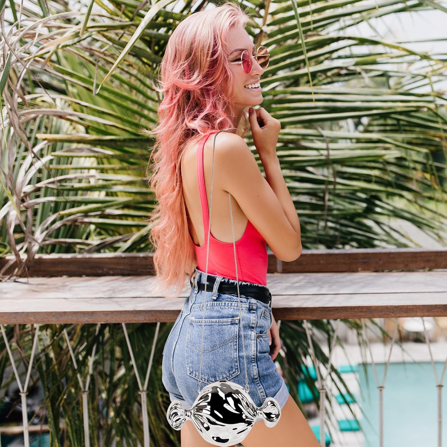 QZUnique Gold Silver Purse Clutch for Women - Acrylic Evening Bag with Detachable Chain, Formal Wedding Party Dressy Handbag - Image 3