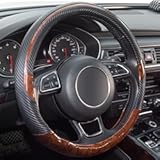 Xizopucy Wood Grain Steering Wheel Cover Black Universal Microfiber Leather, Suitable for 14 1/2-15 inch Comfortable Anti-Slip, Good Breathable and Odorless Car Steering Wheel Cover