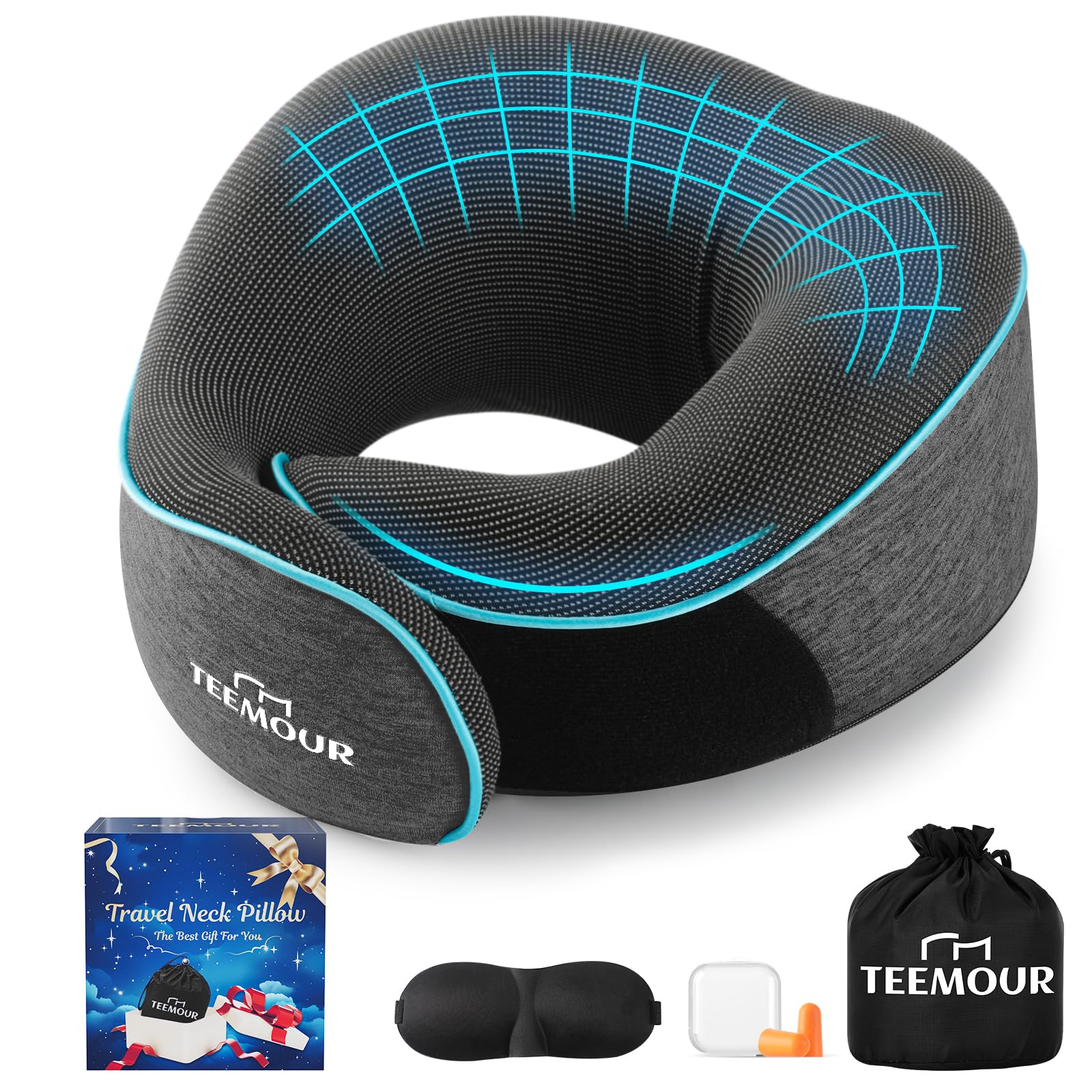 Teemour Ergonomic Memory Foam Travel Neck Pillow