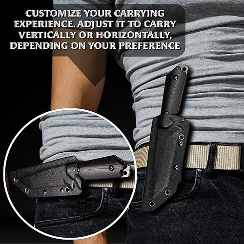Miniatura 6 de OERLA OLX-004 Cuchillo táctico de supervivencia con funda Kydex, hoja fija al aire libre con clip para cinturón, cuchillo de campamento de hoja de