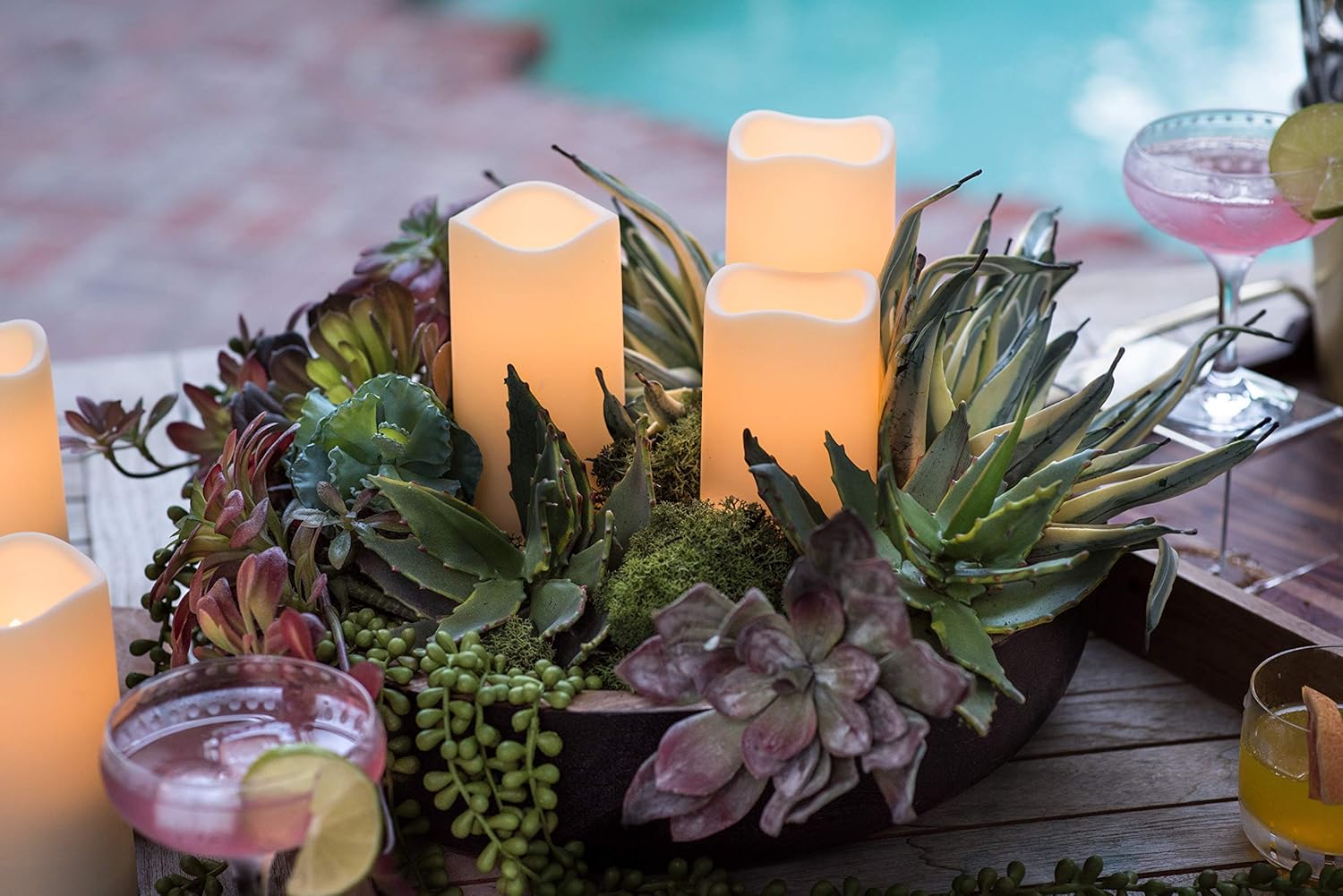 Flash Sale Buy 1 get 1 Set of 6 Outdoor 3x6 Waterproof Resin Flickering LED Flameless Battery Candles with Timer and Remote and C Batteries Included