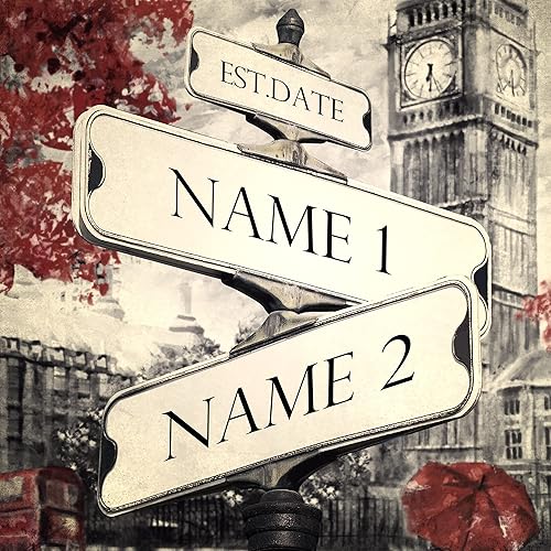 Miniatura 2 de Lovers Cross roads Street view of London Personalized PhotoCanvas Print and Framed Art Gift, includes Names and the Special Date Unique Gift for the