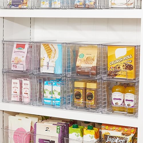 Miniatura 4 de Vtopmart Paquete de 4 cajones grandes apilables de almacenamiento de despensa de cocina, contenedores organizadores transparentes con asas,