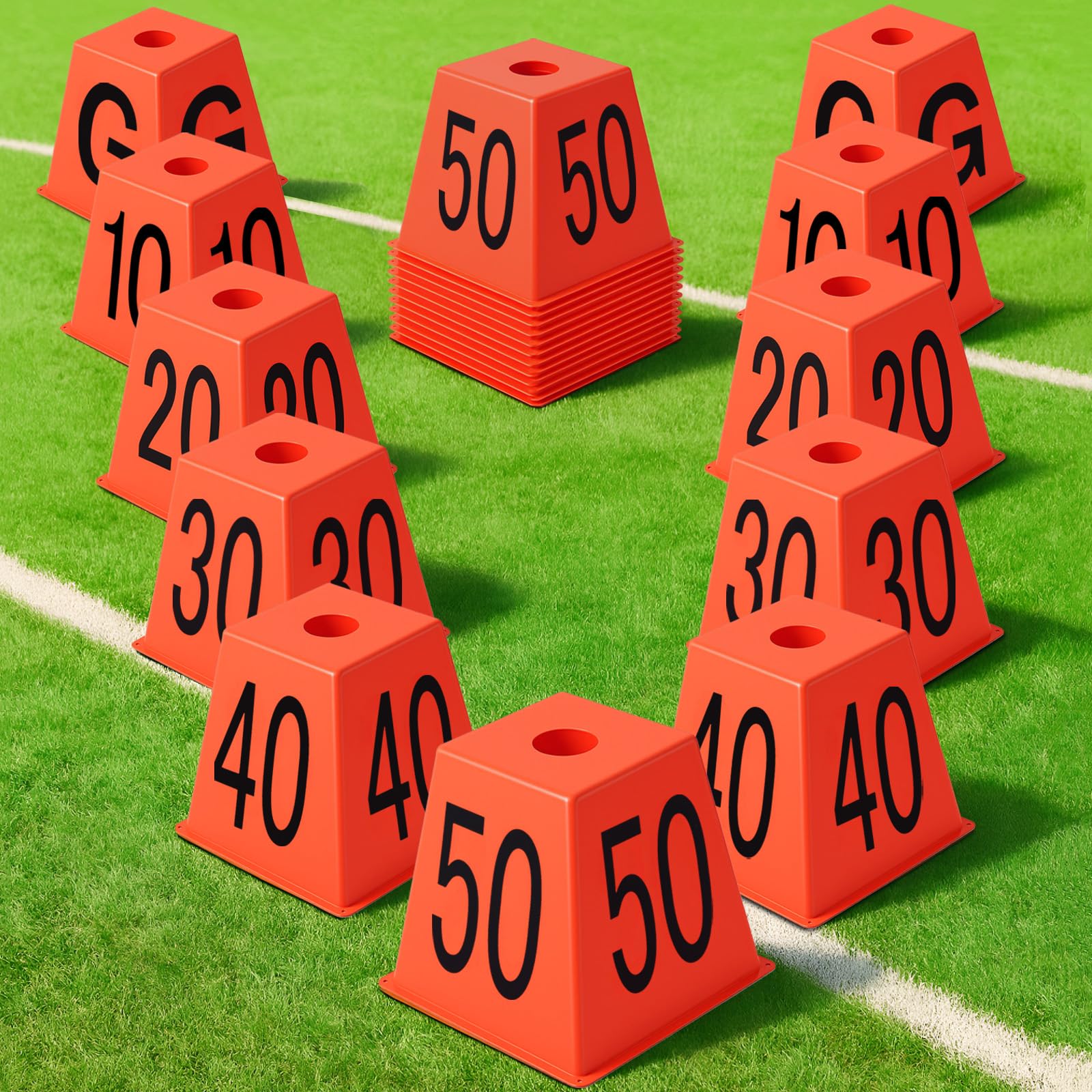Photo 1 of Motionchic Set of 11 Football Field Yard Line Markers Orange High Visibility Stackable Portable 4 Sided Field Yardage Markers for Football Training