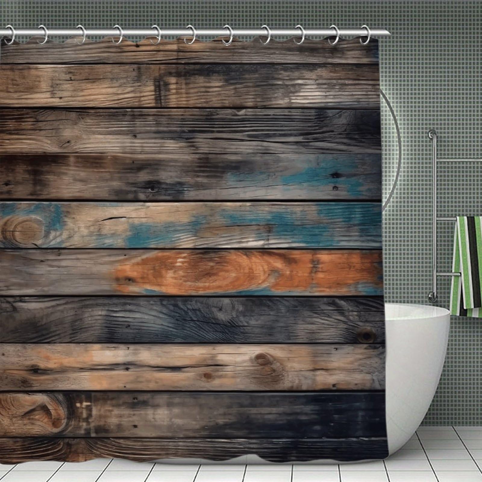 QMNLKH Brown Texture Shower Curtain with Hooks, Waterproof Bath Curtains for Bathroom, Lightweight Bath Curtains Liner for Hotel, Personalized Bath Curtain for Spa, 70.8 Inch