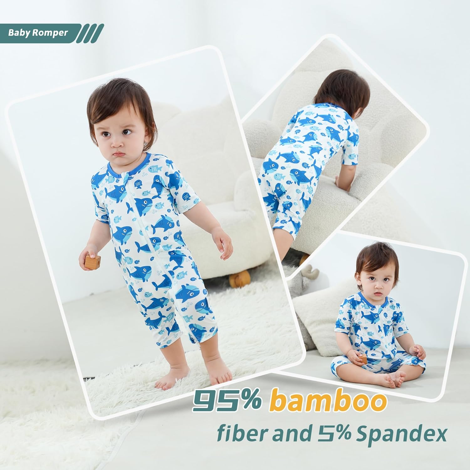 MICHLEY Baby Bamboo Viscose Short Sleeve Summer Romper 2 Pack, Unisex Newborn Zipper Bodysuit Toddler Clothes 0-24M - Image 5