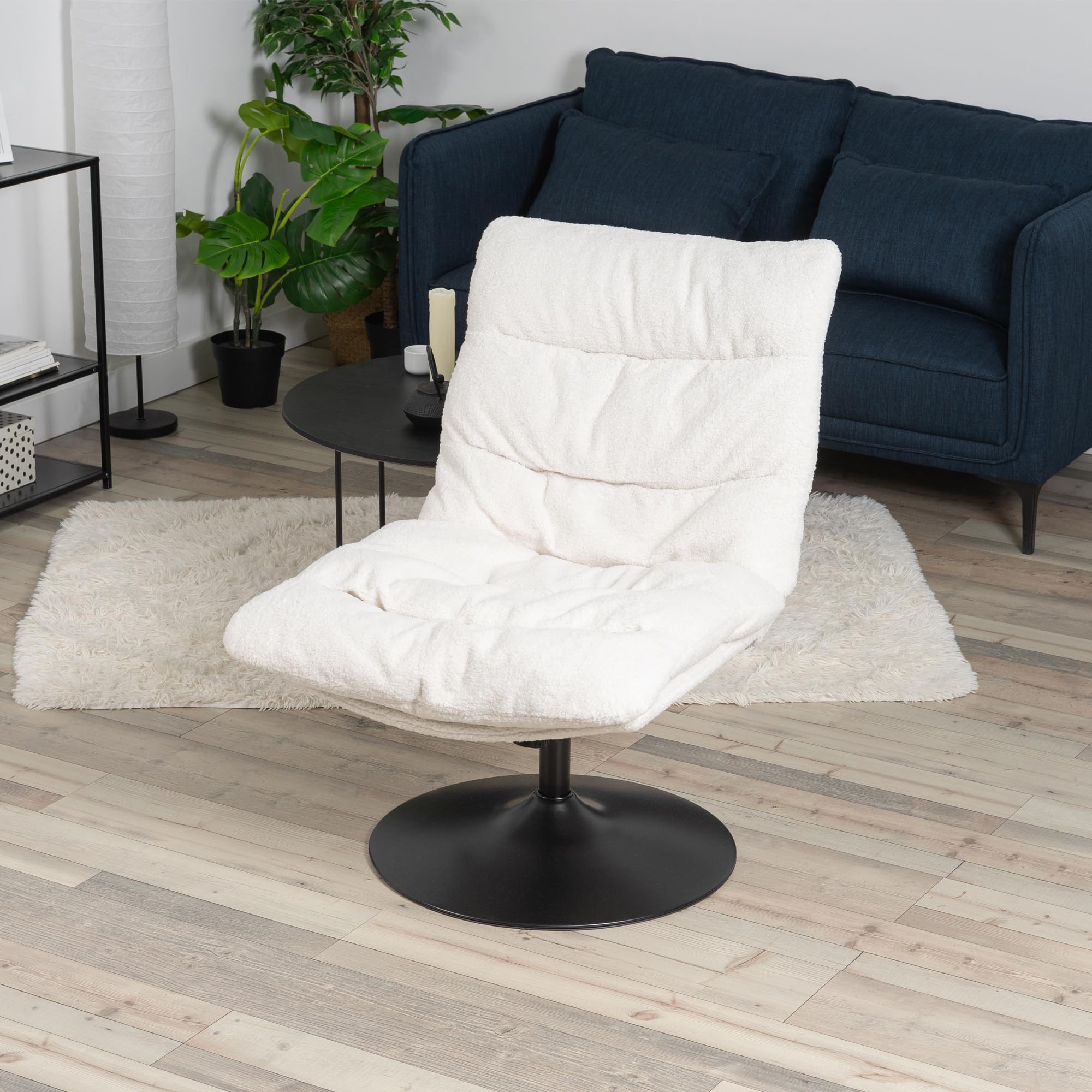 MEUBLE Cosy Sillón Giratoria 360° Butaca de Salón Función de Inclinación con Asiento Grueso Respaldo sin Reposabrazos en Tela de Bucle Blanco