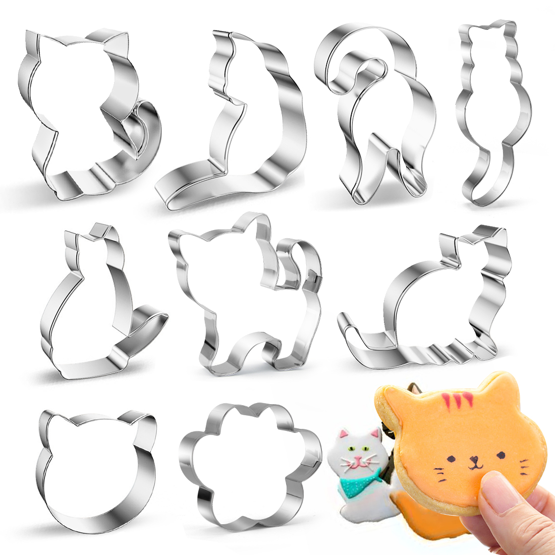 Lot De 8 Emporte-Pièces En Forme De Chat - Pour Biscuits, Fondants, Cookies 3D - Motif Dessin Animé - Taille ~6 Cm - Polypropylène Alimentaire - 5