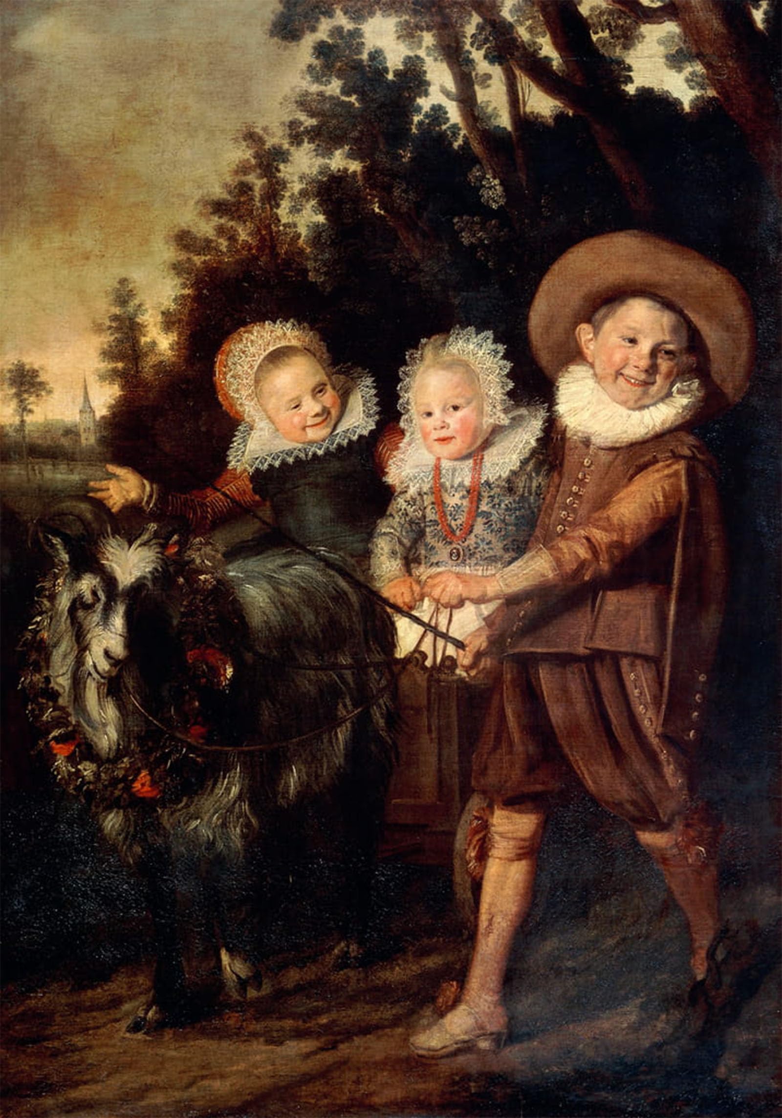 ARTXLXXBN Famous Painting Canvas Artwork Graffiti Print Three Children with Goat Cart by Frans Hals Portrait Canvas Image for Home Decor 60x90cm
