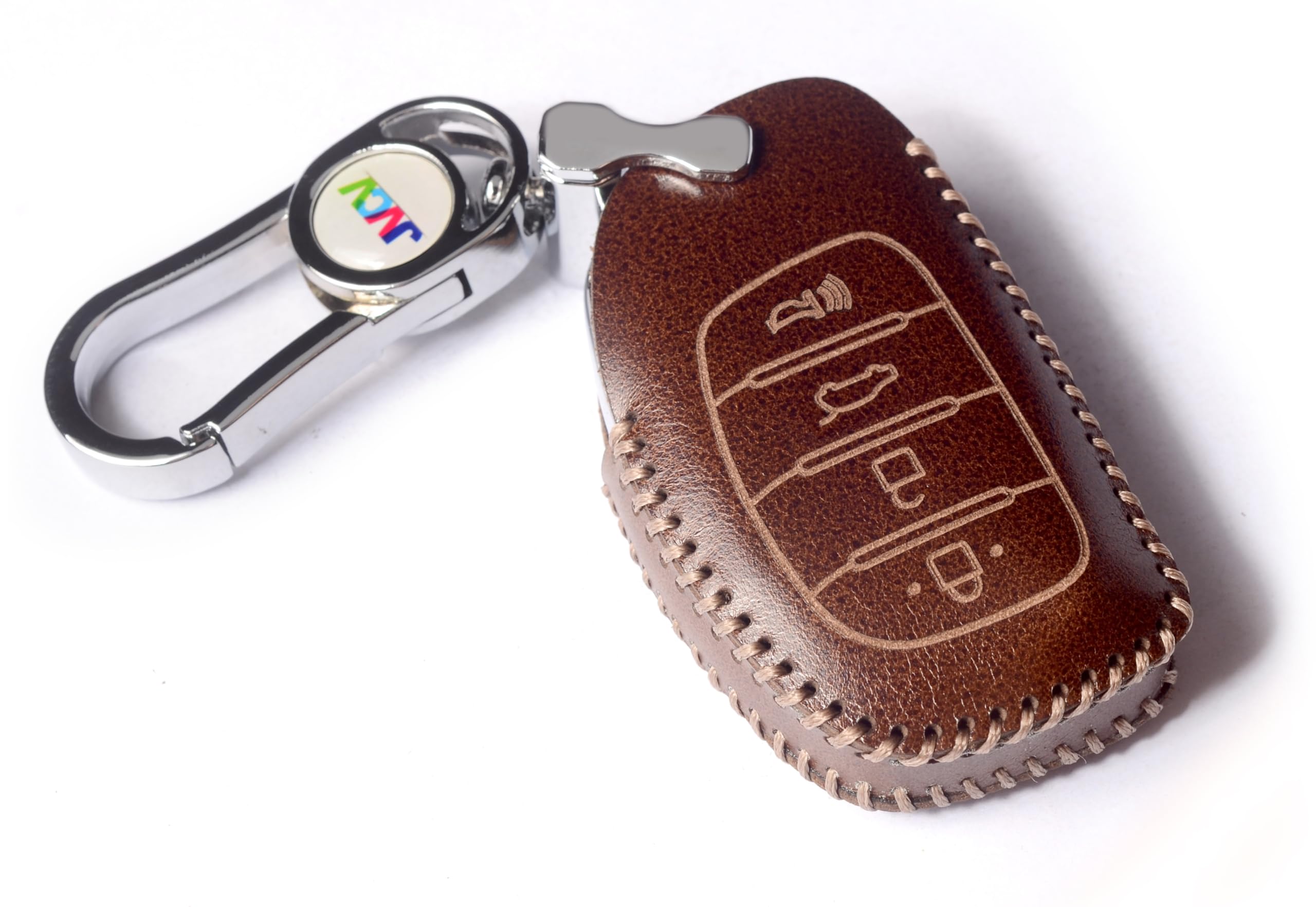 JVCV® Car Styling Soft Handmade Leather Key Cover Compatible with Hyundai Alcazar Creta, i20 2021, Venue, Tucson, Elantra,i20 N Line 2021 (4 Button Smart Key, Brown)-image-13
