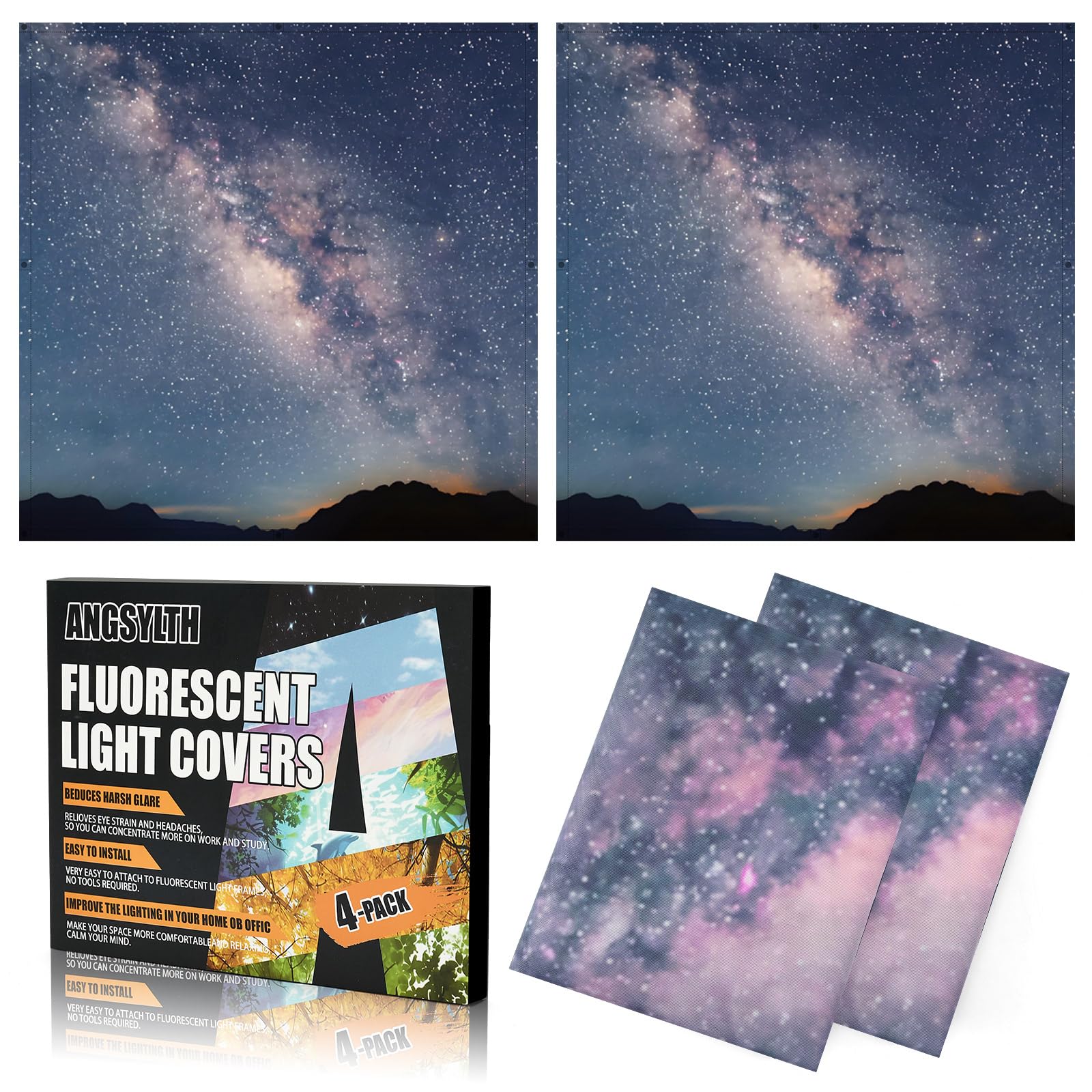 ANGSYLTH 4 Pcs 2x2 Feet Fluorescent Ceiling Light Covers | Magnetic Light Covers for Classroom, Office, Hospitals, Home (Starry Sky)