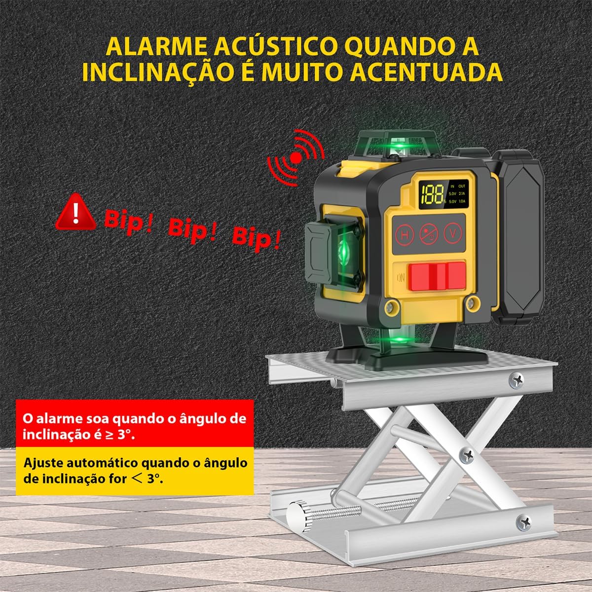 Produto em 3D com fundo texturizado em preto.