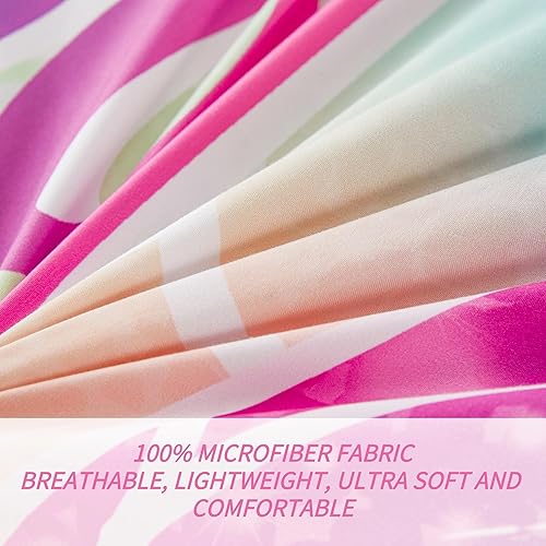 Miniatura 9 de RYNGHIPY Juego de ropa de cama tamaño matrimonial de sirena para niñas, colorido arco iris, juego de edredón con sábanas suaves y ligeras, 6 piezas,