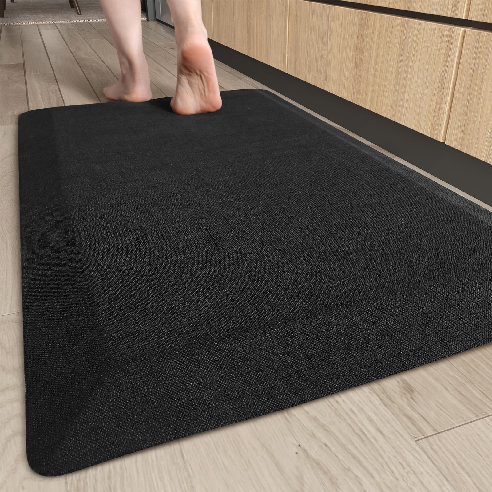 COLOR&GEOMETRY Tapis de Cuisine Anti-Fatigue 51x99 cm, antidérapant Coussin de 23mm d'épaisseur, imperméable, Tapis de Sol rembourré et Confortable pour la Maison, Bureau Debout, Bureau, Noir