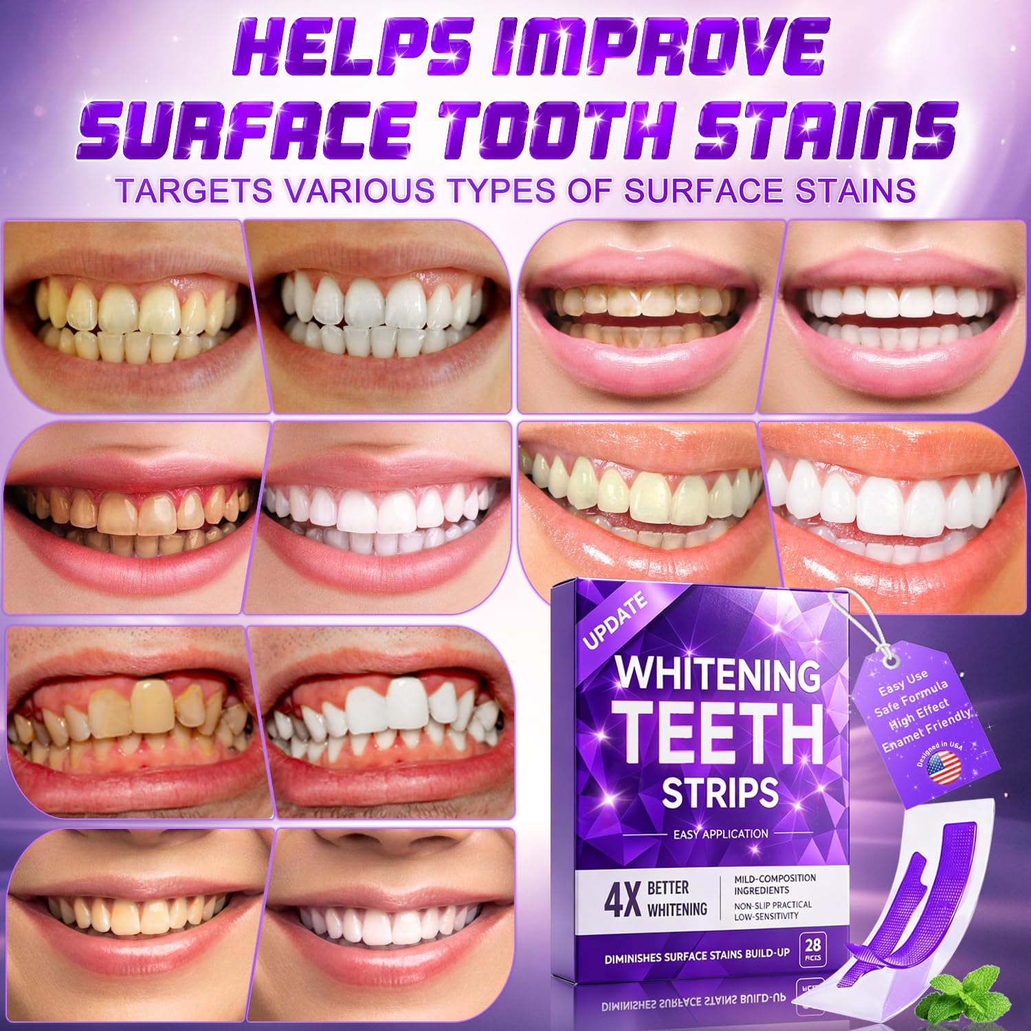 Purple Teeth Whitening Strips - Whiter Smile! -3 Purple Teeth Whitening Strips - Whiter Smile! -3