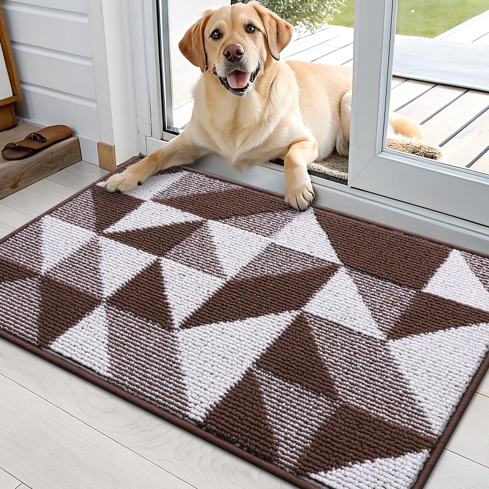 OLANLY Door Mat Indoor Entrance Washable 36x24, Odor-Free Low-Profile Front Back Geometric Doormat, Absorbent Resist Dirt Entry Carpet, Easy to Clean