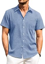 Men's Linen Short Sleeve Summer Casual Shirt with Chest Pocket