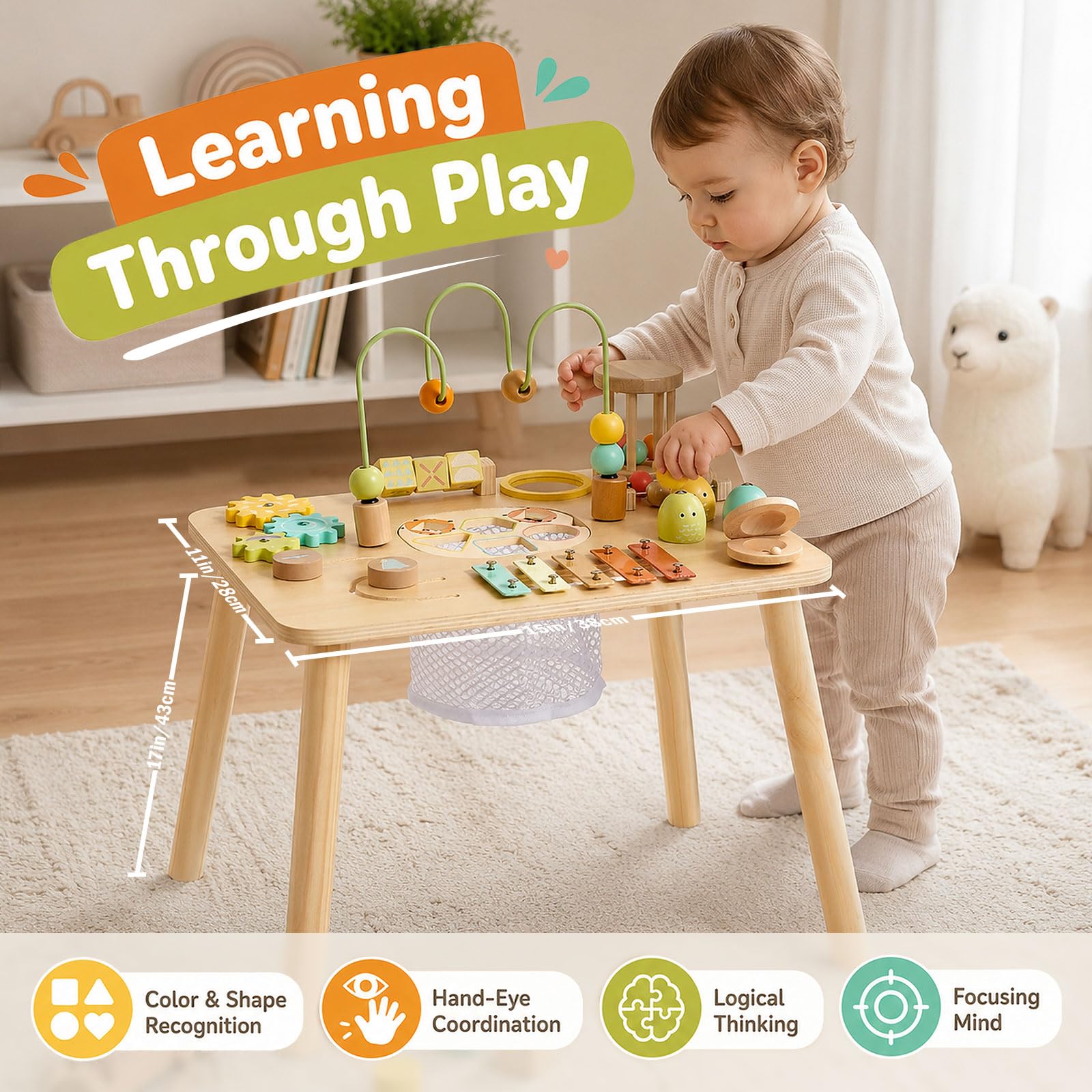 Atoylink Table d'Activité Bébé en Bois, Jouet Montessori Bébé