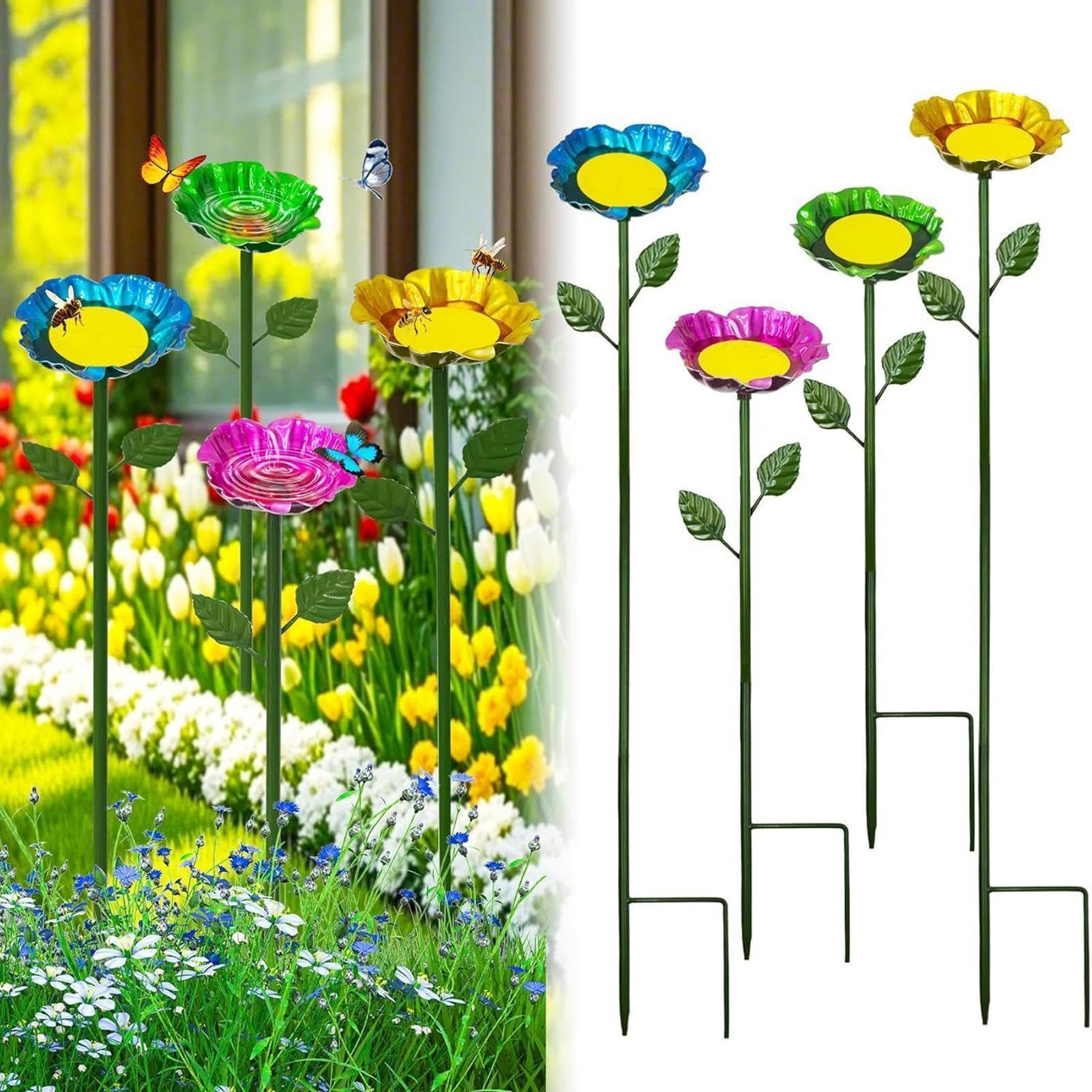 4 Stück Bienentränke Blumes Für Den Garten, Vogeltränke Stehend, Bienengießstation, Metall Bienenbecher, Vogelbad Garten, Winterfest Insektentränke Bienentränke Gartendeko