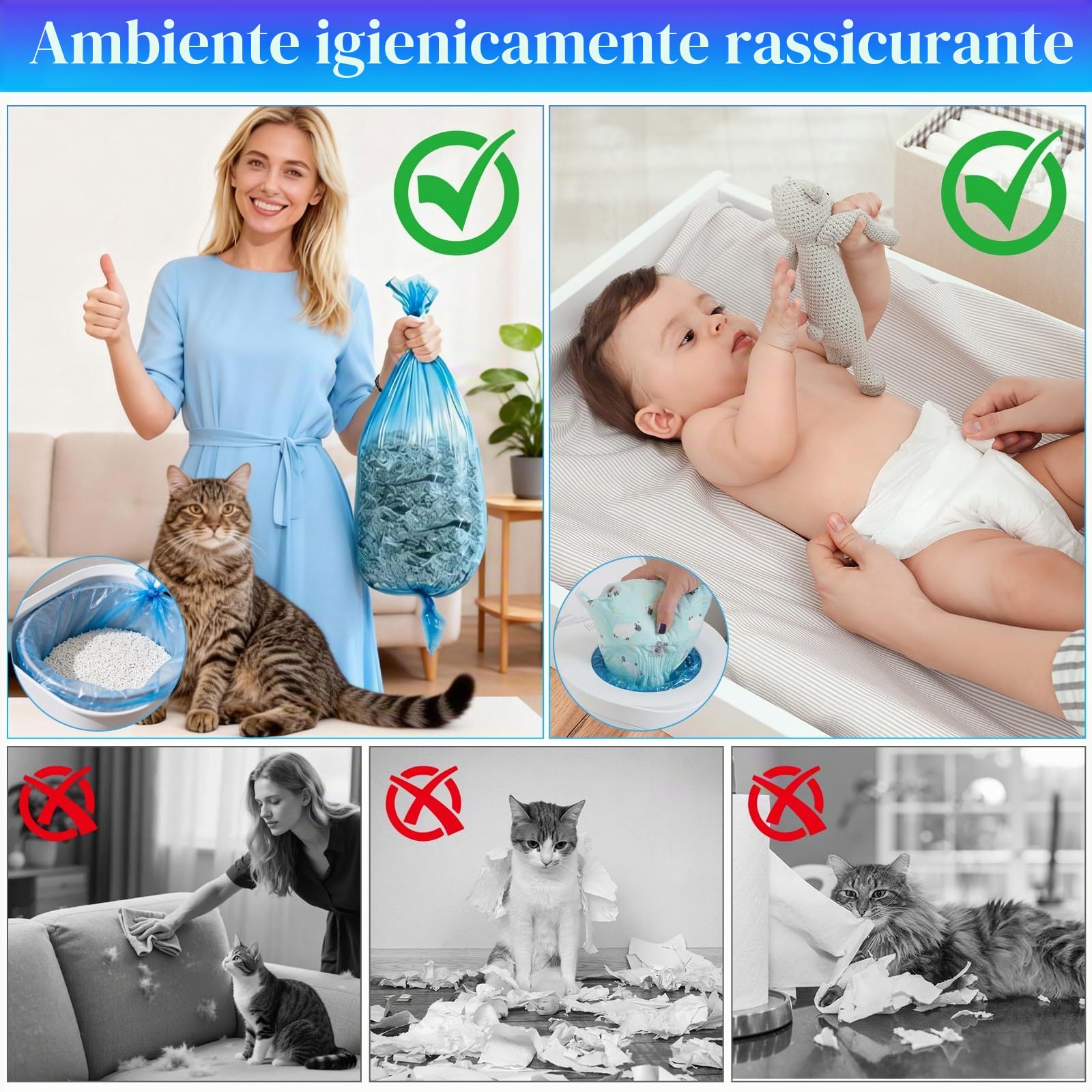 20 Pezzi Ricarica Mangiapannolini, 4.5m Sacchetti Lettiera Gatto Ispessita Antiodore, Compatibile con Litter Genie LittyCat LitterLocker
