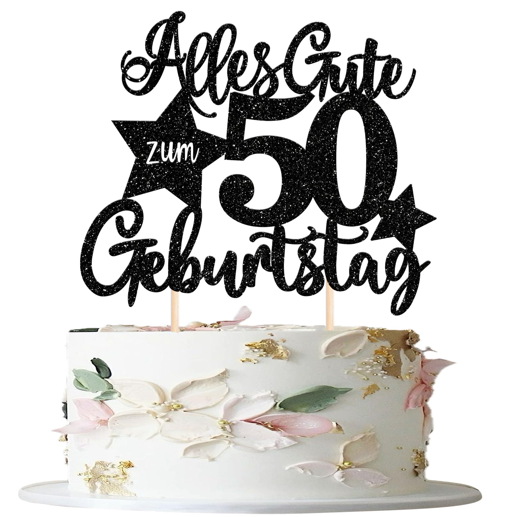 1 Stück 50th Geburtstag Tortendeko Alles Gute zum 50 Geburtstag Kuchen Deko Happy Birthday Cake Topper für 50th Jahrestag Party Kuchen Dekoration Schwarz
