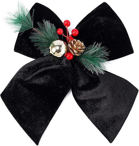 allgala Lazos decorativos de terciopelo para guirnalda de coronas, árbol de Navidad, paquete de 2 unidades, 10 pulgadas (7.9 x 9.8 in), color negro