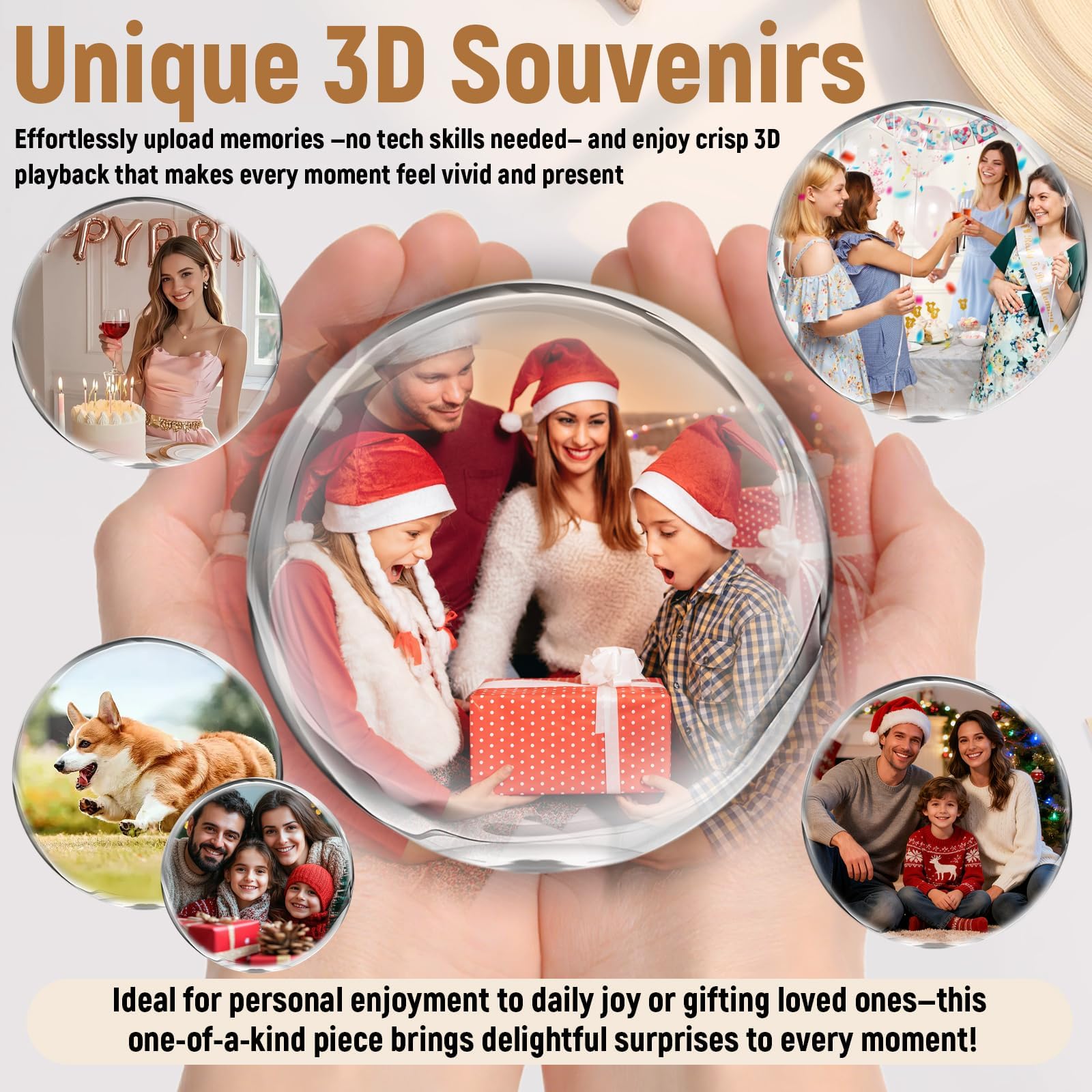 Reproductor de Video Bola de Cristal con Wi-Fi, Bola de Memoria 3D para Fotos y Videos Personalizables, Regalo Ideal para Bodas, Cumpleaños y Aniversarios (A)