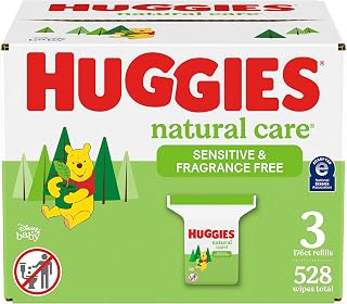 HUGGIES Baby Wipes, Huggies Natural Care Sensitive, UNSCENTED, Hypoallergenic, 3 Refill Packs, 528 Count
