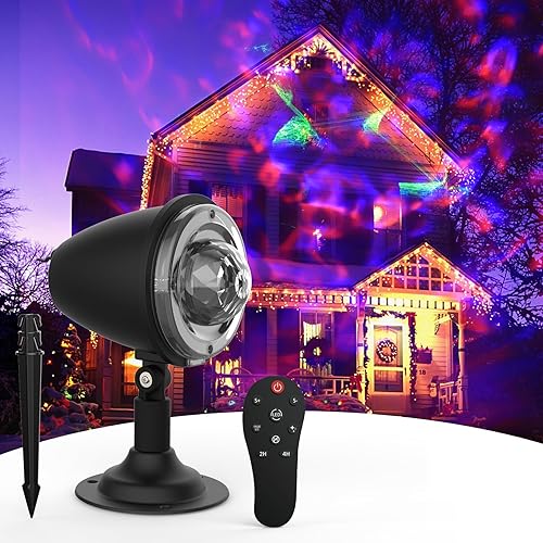 Proyector LED de Navidad, luces nocturnas de Rusoso para exteriores, efecto de onda de agua, 22 colores LED, impermeable, efecto de agua con control