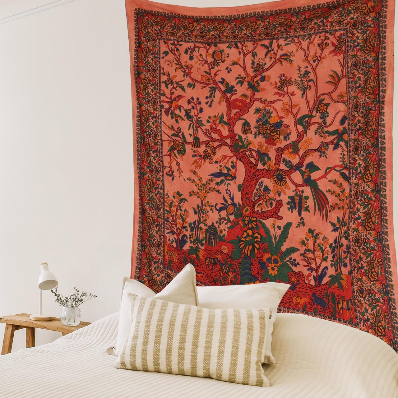 Craft Trade Tree of Life Tapestry Wall Hanging Trippy Orange Tapestries for Bedroom Aesthetic Hippie Room Decor Indian Cotton Beach Throw Blanket Twin Bedspread - Rainbow - 76x102 CM (30x40 Inch)