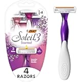 BIC Soleil 3 Scented Women’s Disposable Razor, 3 Blades with a Moisture Strip For a Silky Shave, Assorted, 4 Piece Razor Set