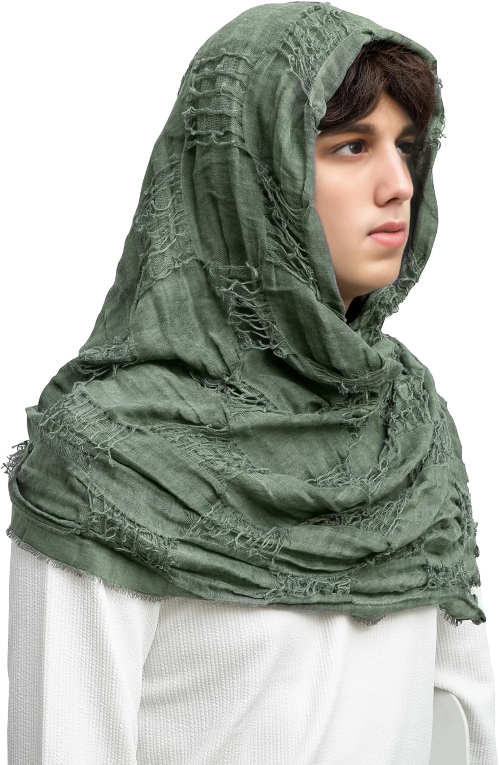 Medieval Hooded Shawl with Viking Brooch,Dark Green Post Apocalyptic Hooded Shawl Set,Wasteland Scarf Renaissance Hooded Cape for Cosplay Party Halloween Costume Accessories - Image 5