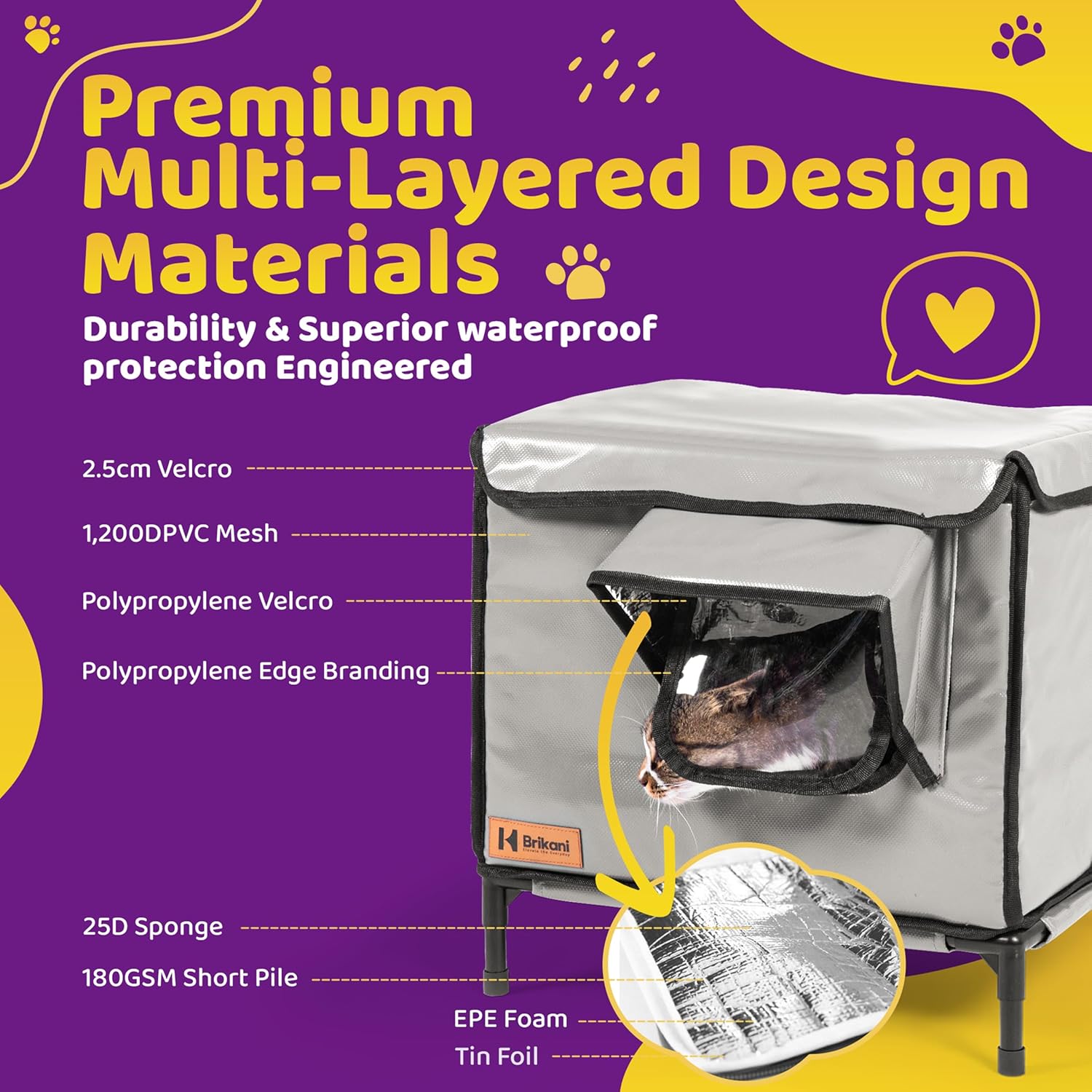 Indoor/Outdoor Cat House - Weatherproof Cat Shelter for Outside with Rear Window- Insulated Elevated House for Stray/Barn Cats with Cozy Cushion - Waterproof Feral Cat House