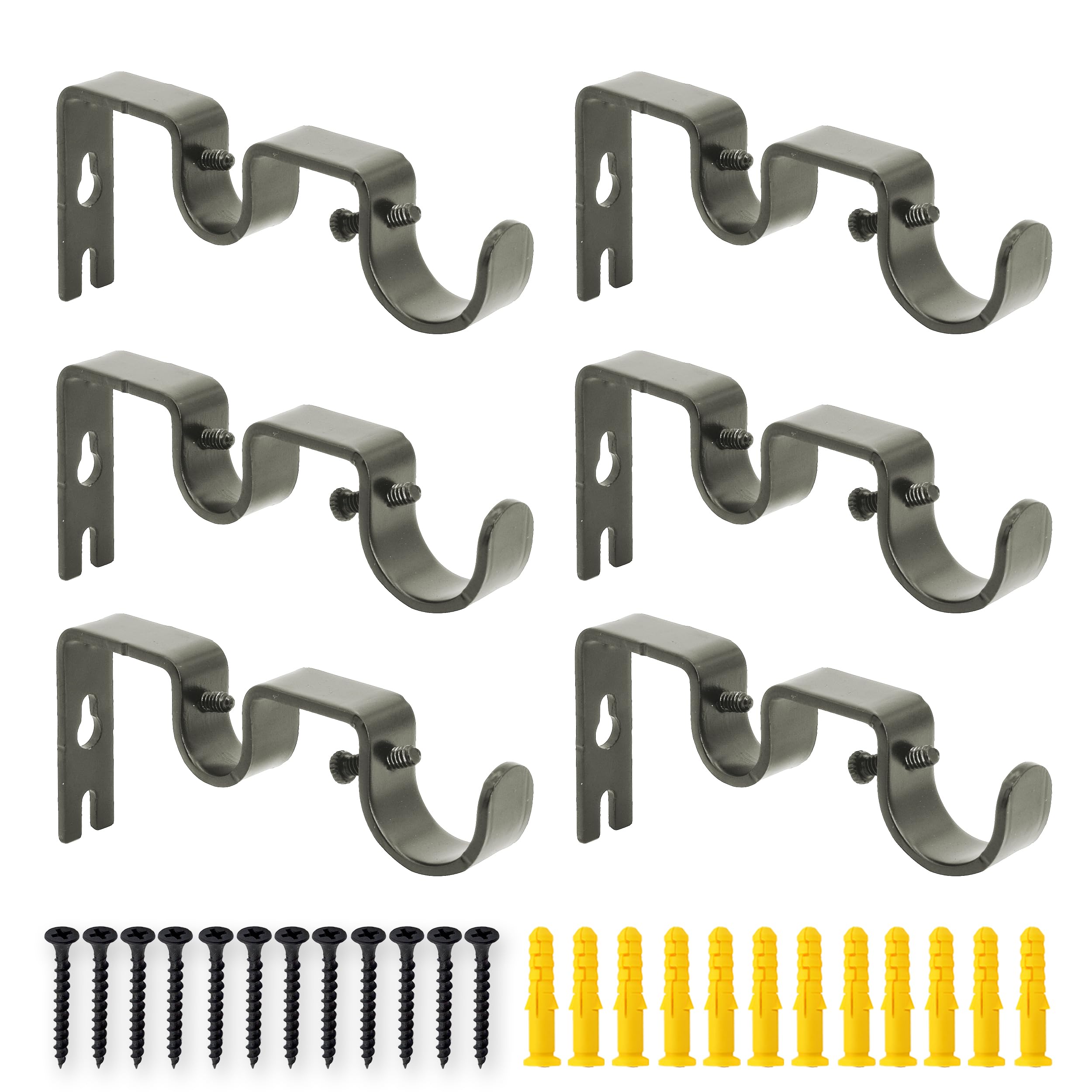 AddGrace 6 PCS Double Curtain Rod Bracket Heavy Duty Curtain Rod Holders for 1" and 5/8" Drapery Pole Adjustable Wall Mounted Drapery Pole Brackets