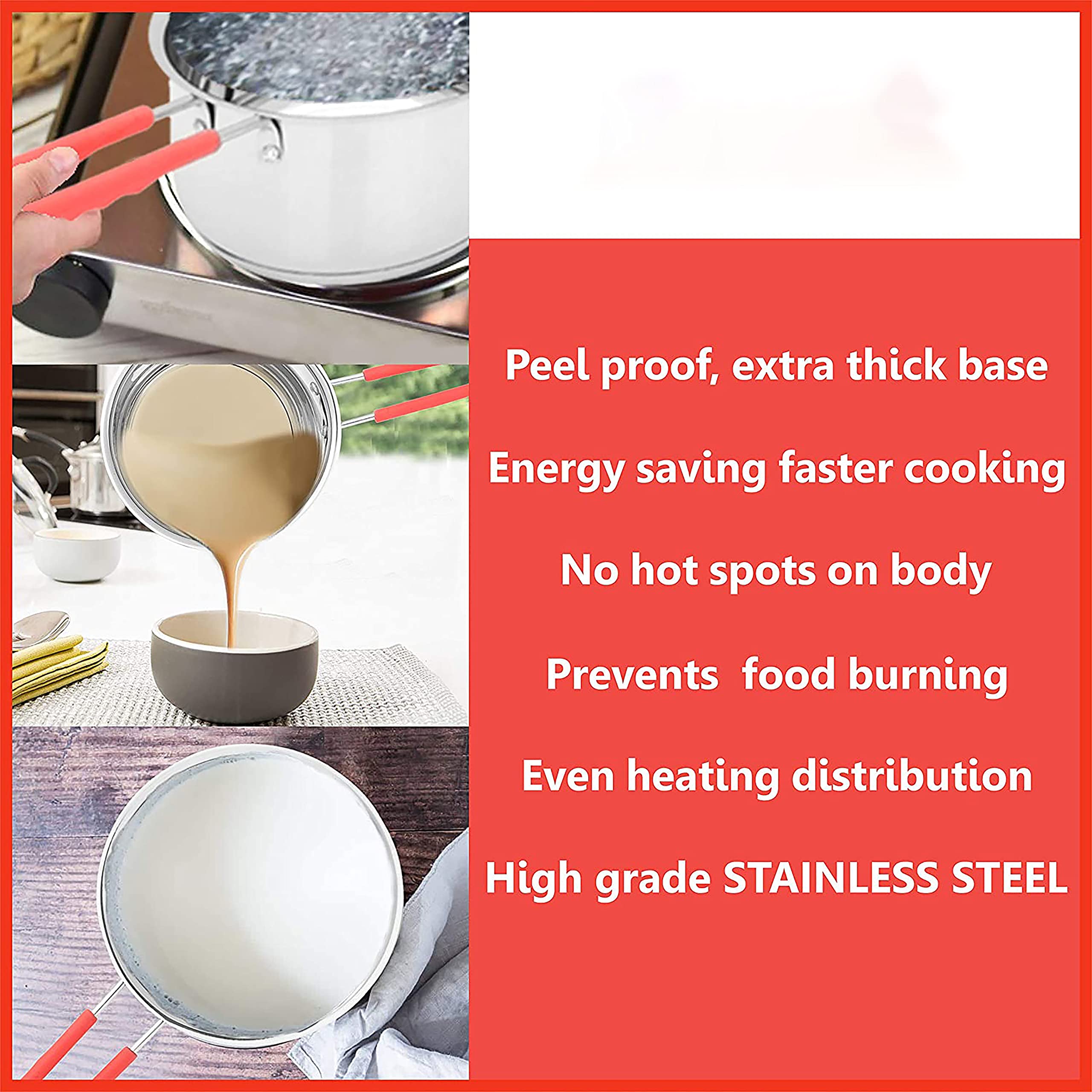 IDEAL PRIME Heavy Gauge Stainless Steel Saucepan Induction Bottom with Tea Strainer & Grater (3 Pices) | Steel Tapeli Milk/Tea Pan Chai Channi Kisni Kishni Kitchen Tools Pack of 3 4