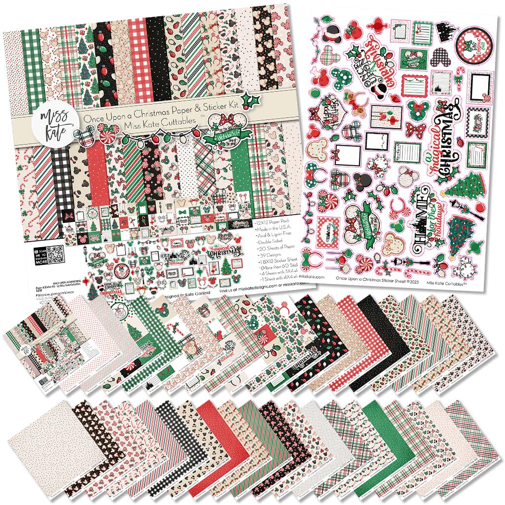 Paper & Sticker Kit - Once Upon a Christmas - for Disneyland Walt Disney World Santa Claus Eve - 20 Double-Sided 12x12 Papers 39 Designs & 1 8X12