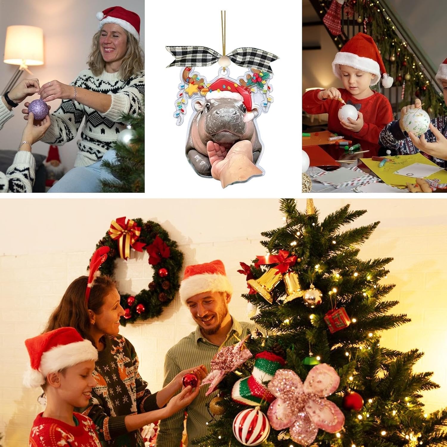 Resin Cute Pendants Ornaments Hippo, Keepsake Creative Miniature for Tree & Home Christmas Decorations