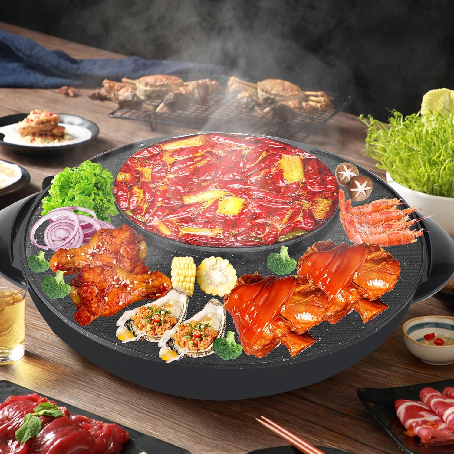 Hot Pot Electric, 2 in 1 Electric Grill With Hot Pot, Multifunctional Indoor