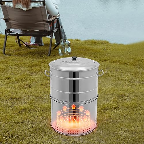 Miniatura 2 de Ahumador de tambor de 16 pulgadas, ahumador de tambor de acero inoxidable al carbón, parrilla redonda de barbacoa resistente, parrilla de barbacoa