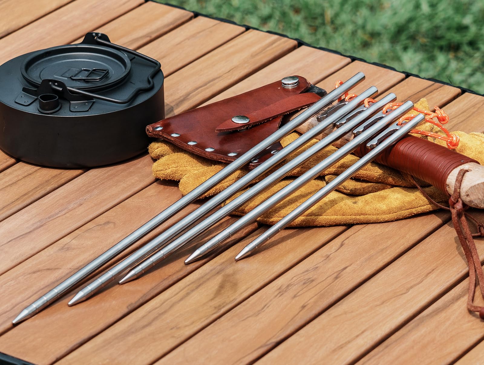 iBasingo 40cm Titanlegierung Zeltnägel 6 Stück Ti4012P | Rund Massiv Ultraleichte Camping Heringe für Fels, Sand, Schlamm & Rasen