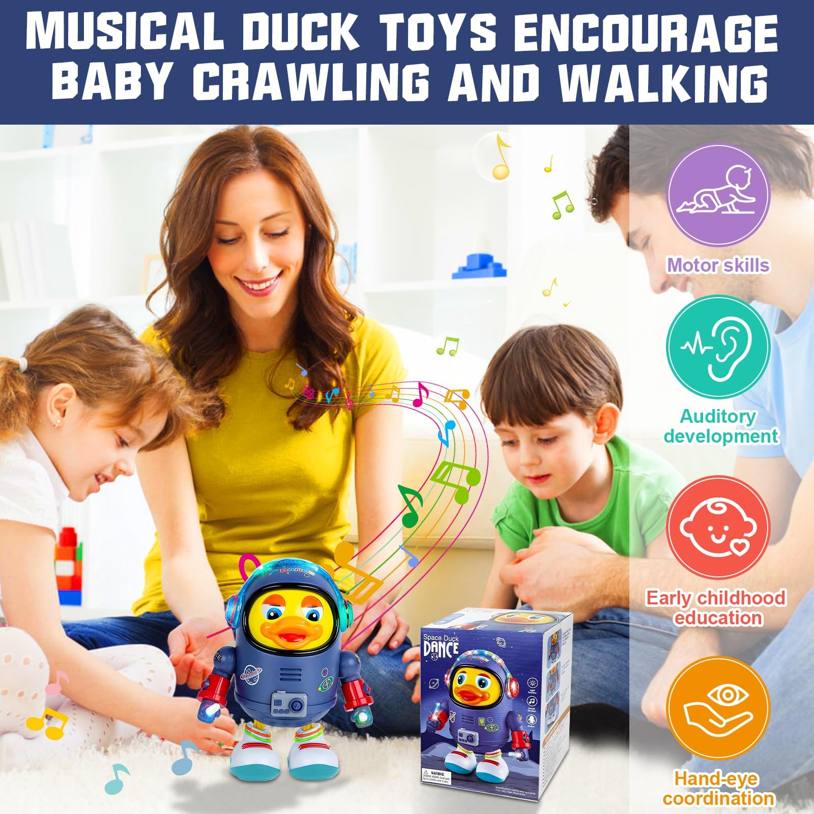 Vibbang Electric Musical Dancing Duck Robot Toy, Wiggling Dancing Space Duck Toys with Music & LED Lights - Image 2