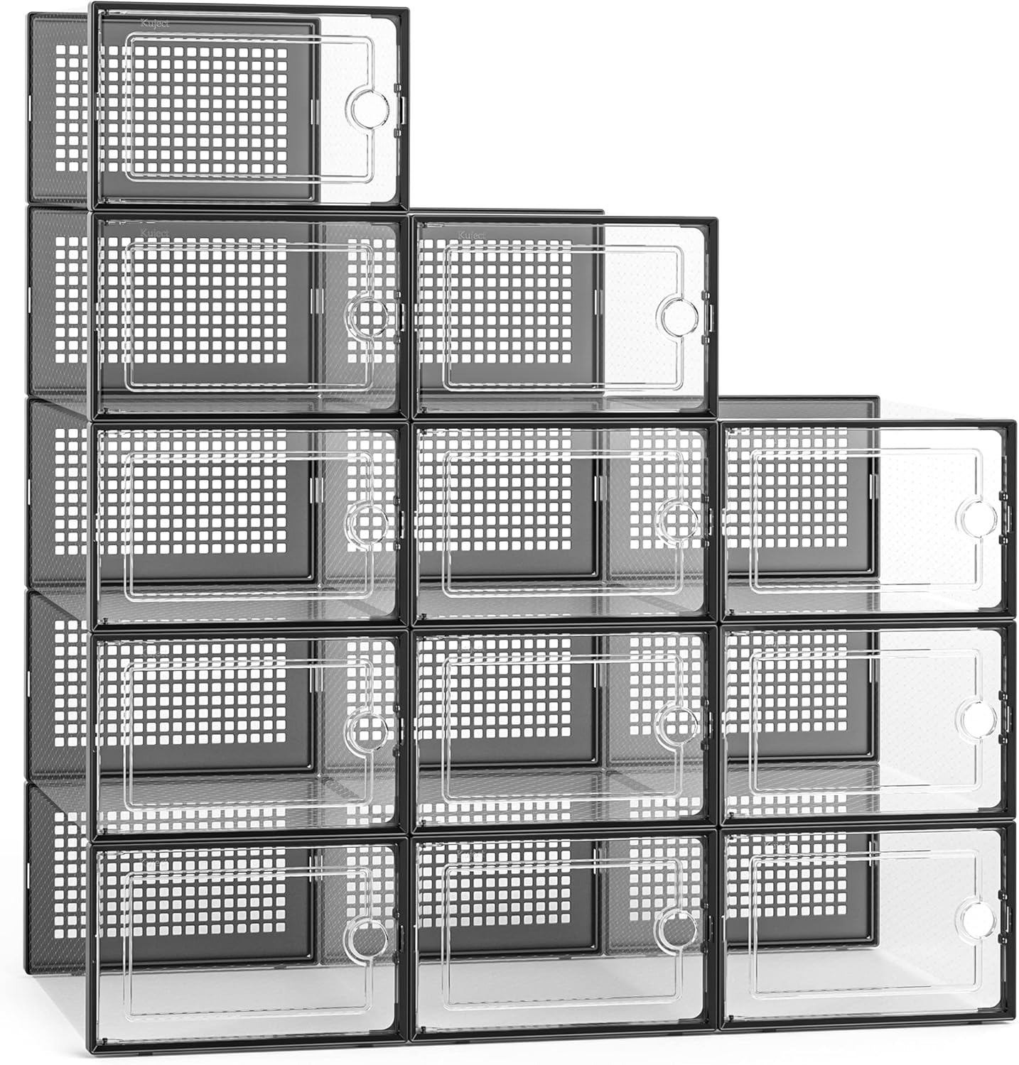 Kuject Black Shoe Organizers Storage Boxes for Closet, 12