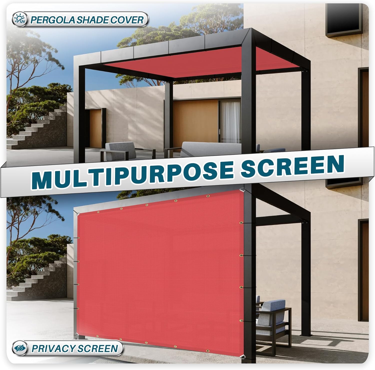 Coarbor Straight Edge Rectangle 11'x37' Sun Shade Sail for Pergola Patio Gazebo Pool Awning Canopy Shade Grommets Placed All Edges-Red